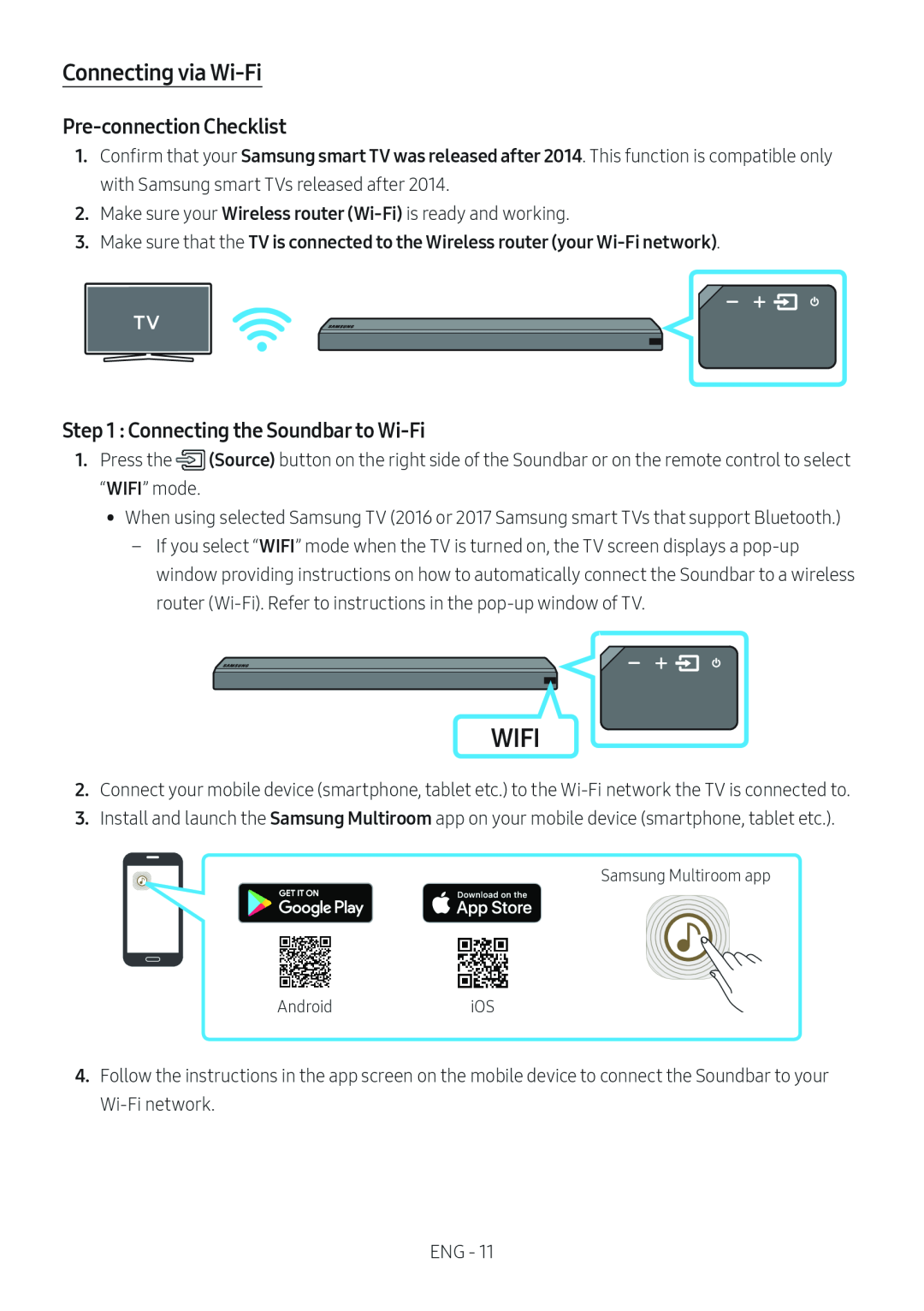 Pre-connectionChecklist Step 1 : Connecting the Soundbar to Wi-Fi