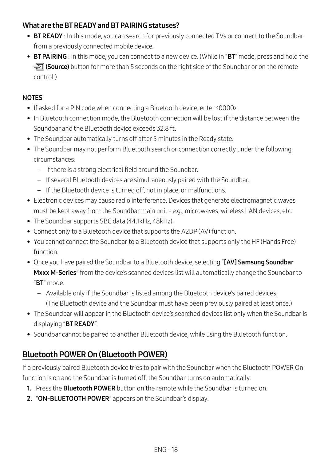 Bluetooth POWER On (Bluetooth POWER) Standard HW-M550