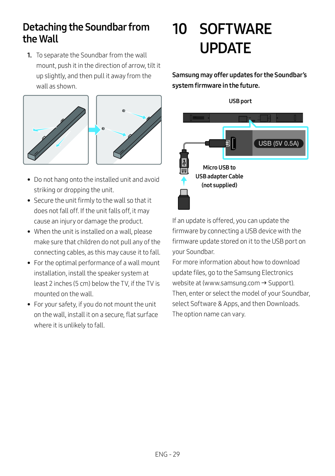 Detaching the Soundbar from the Wall Standard HW-M550