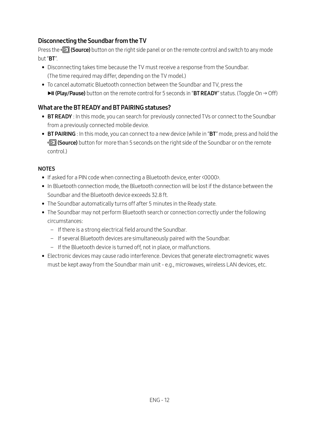 What are the BT READY and BT PAIRING statuses Standard HW-MM55