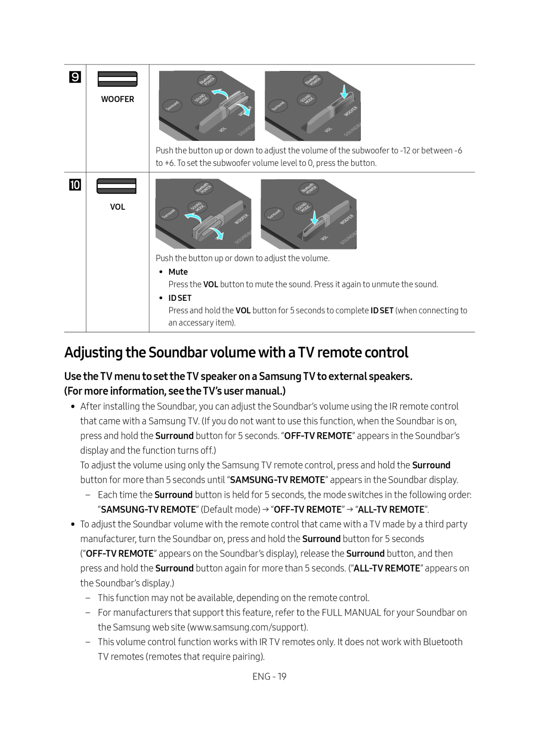 Adjusting the Soundbar volume with a TV remote control Standard HW-MM55