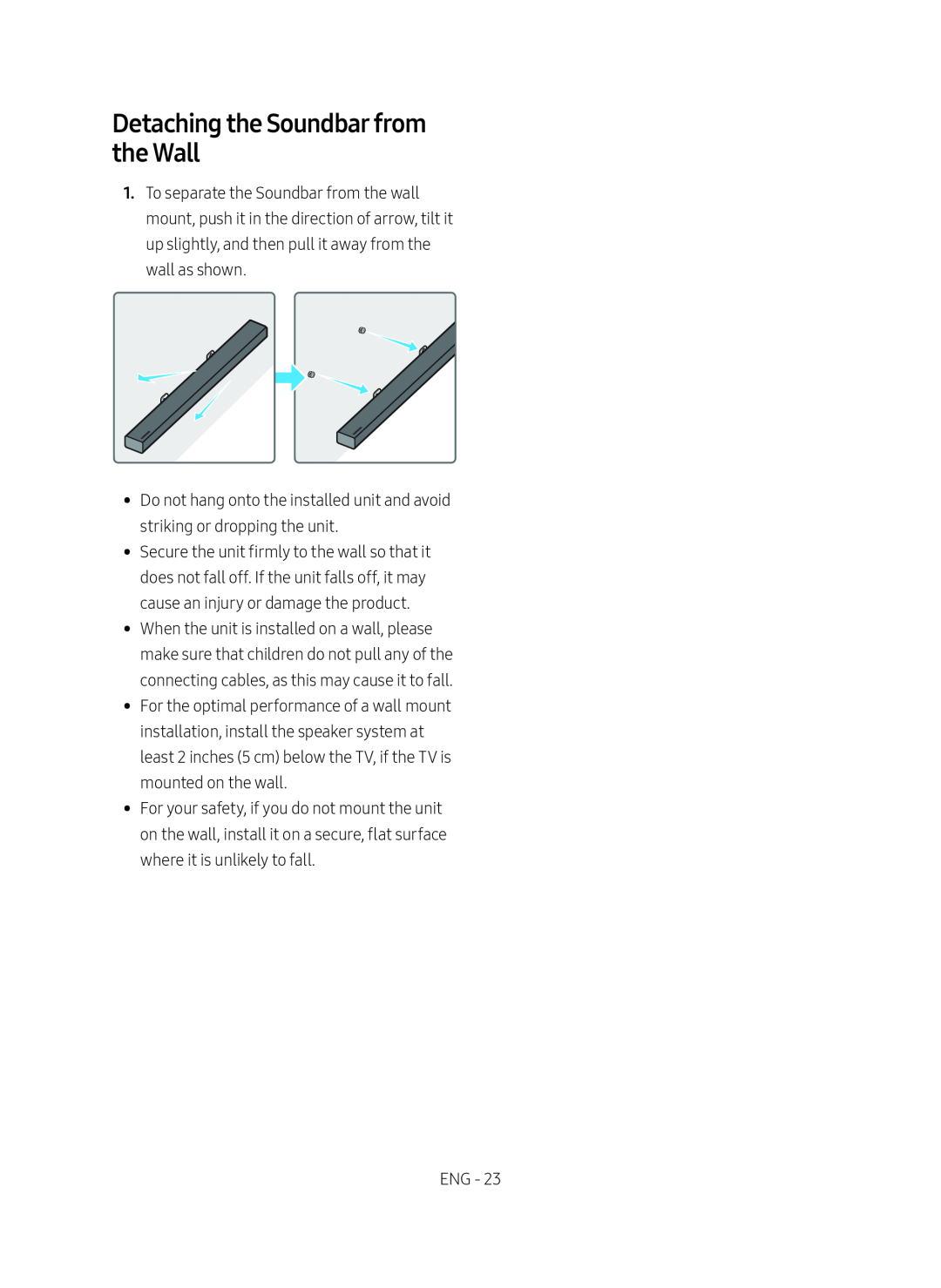 Detaching the Soundbar from the Wall Standard HW-MM55