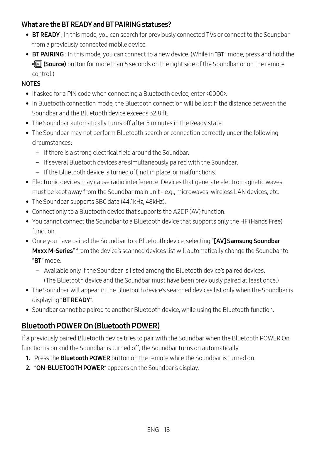 Bluetooth POWER On (Bluetooth POWER) Standard HW-M450