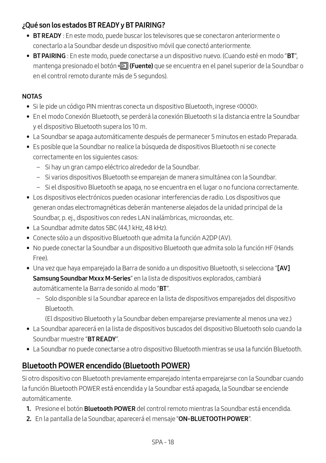 Bluetooth POWER encendido (Bluetooth POWER) Standard HW-M450