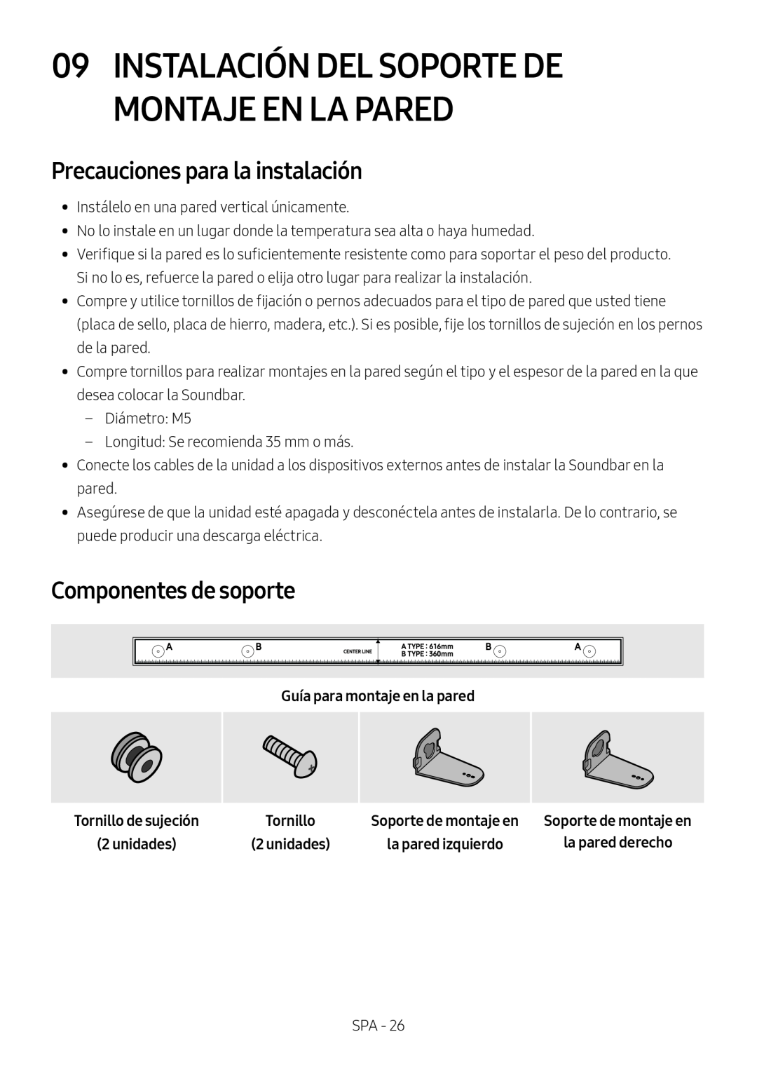 Precauciones para la instalación Standard HW-M450