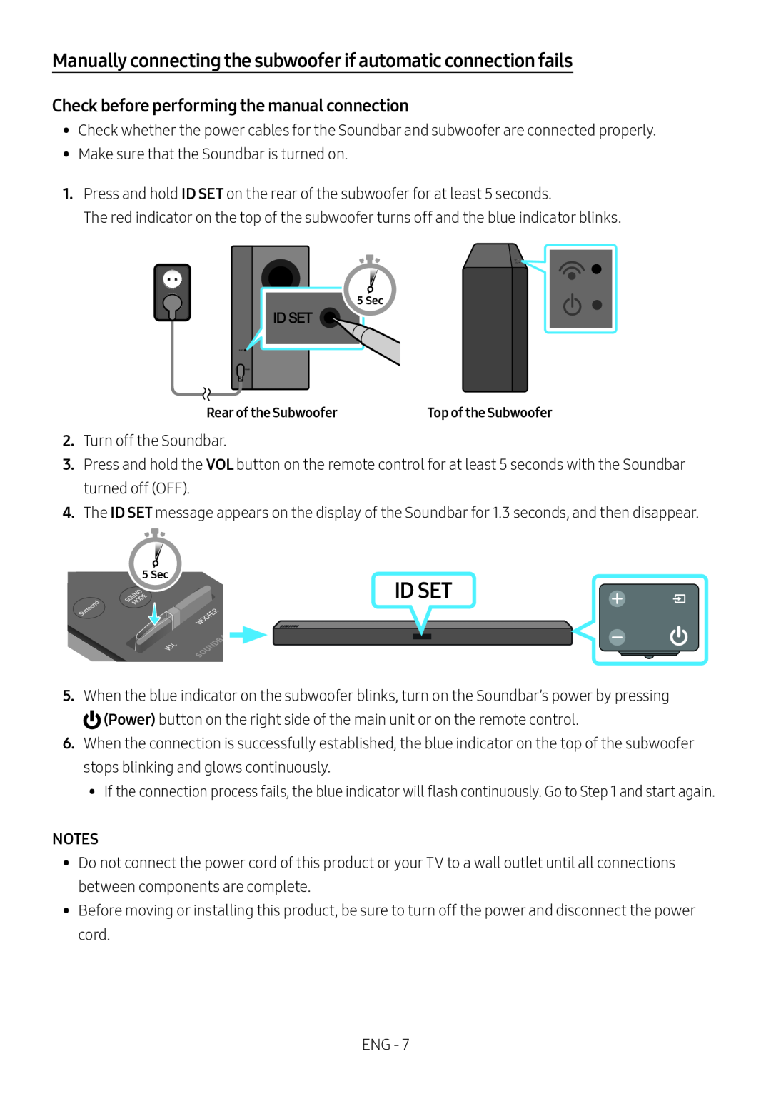 Manually connecting the subwoofer if automatic connection fails Standard HW-M435