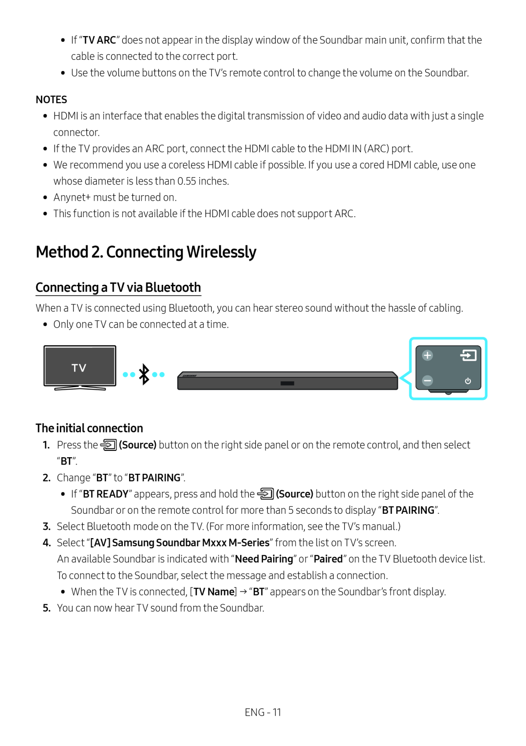 Connecting a TV via Bluetooth Standard HW-M435