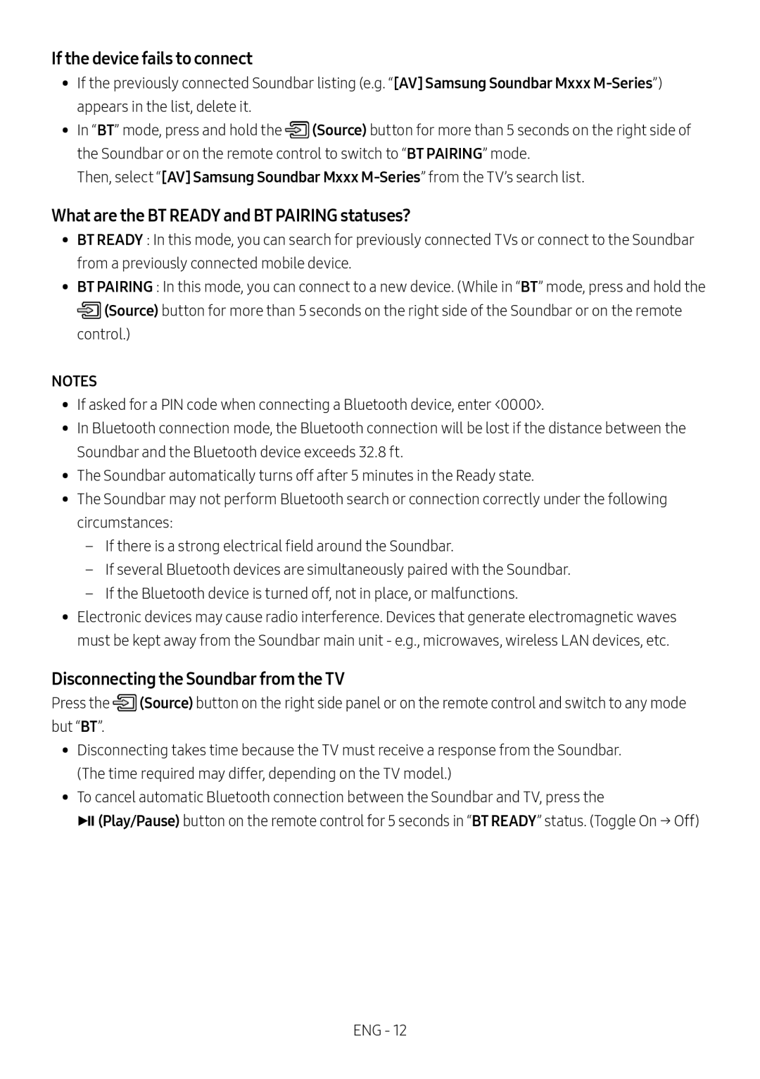 What are the BT READY and BT PAIRING statuses Standard HW-M430