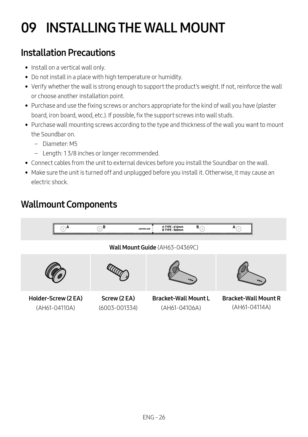 Installation Precautions Wallmount Components