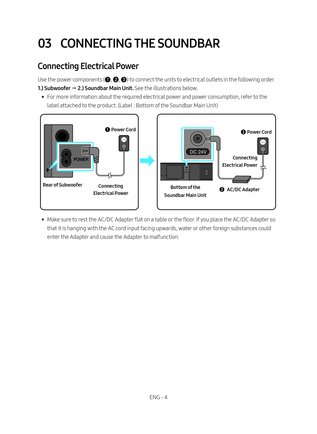 Connecting Electrical Power 03 CONNECTING THE SOUNDBAR