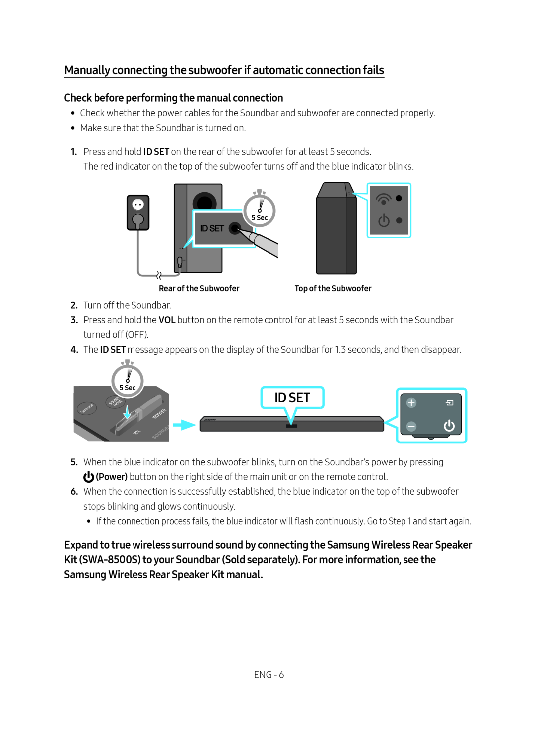 Manually connecting the subwoofer if automatic connection fails Standard HW-M430