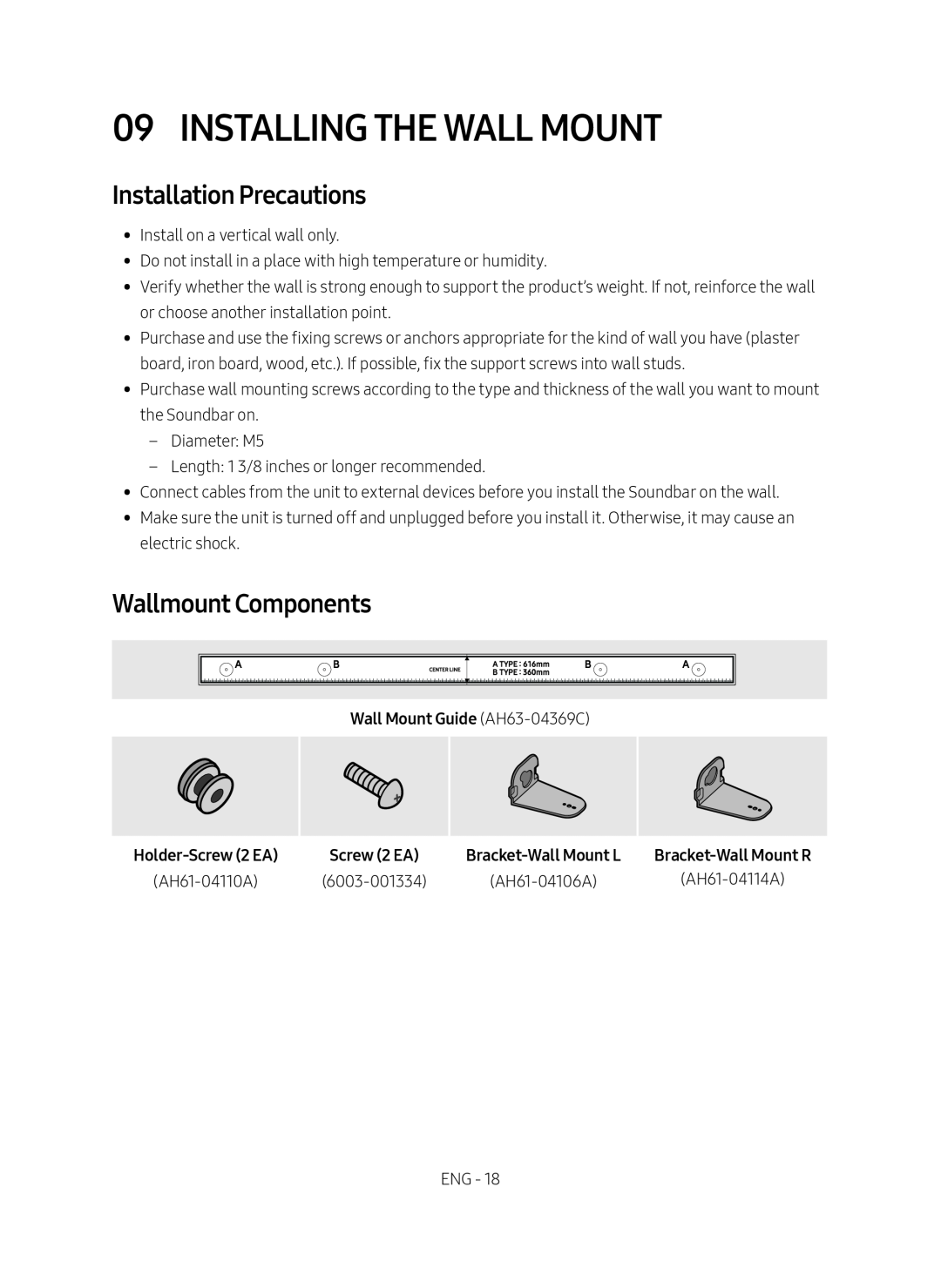 Installation Precautions Wallmount Components