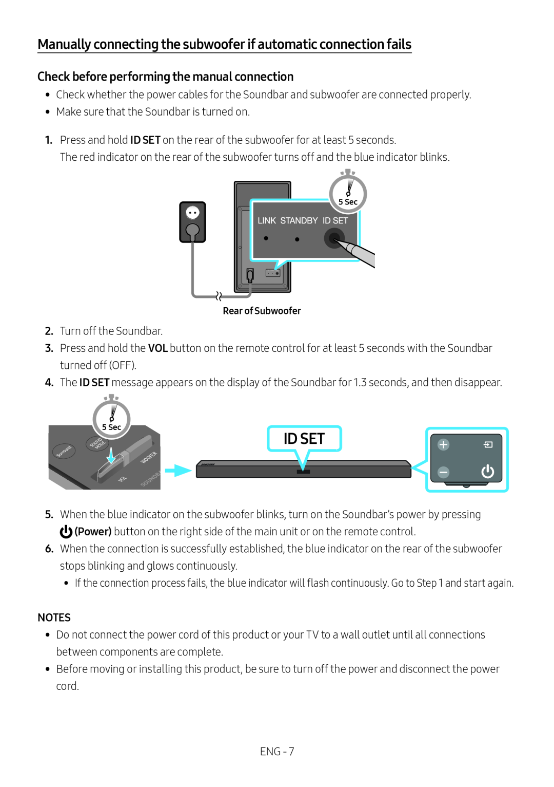 Manually connecting the subwoofer if automatic connection fails Standard HW-MM45C