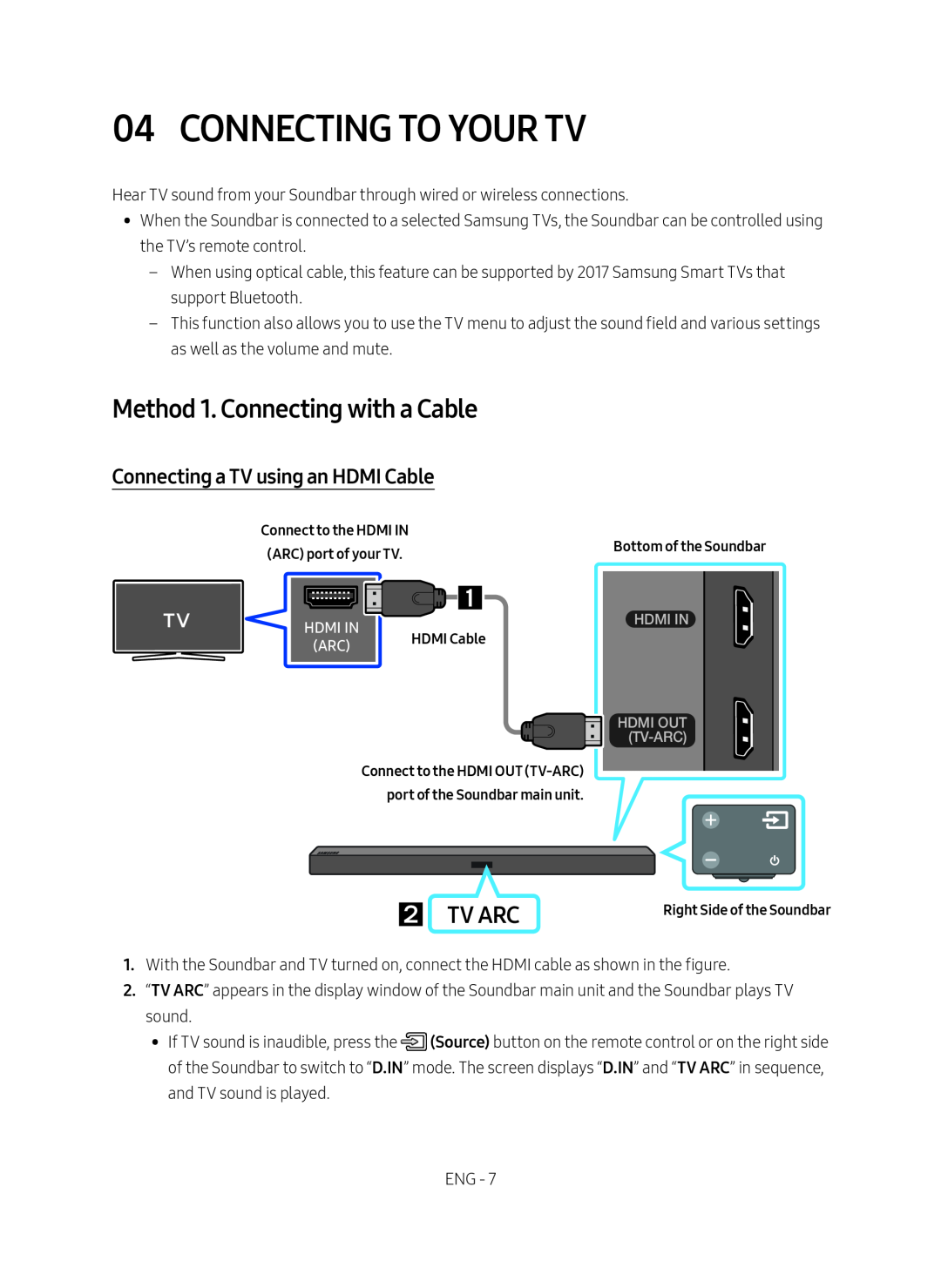 Connecting a TV using an HDMI Cable TV ARC