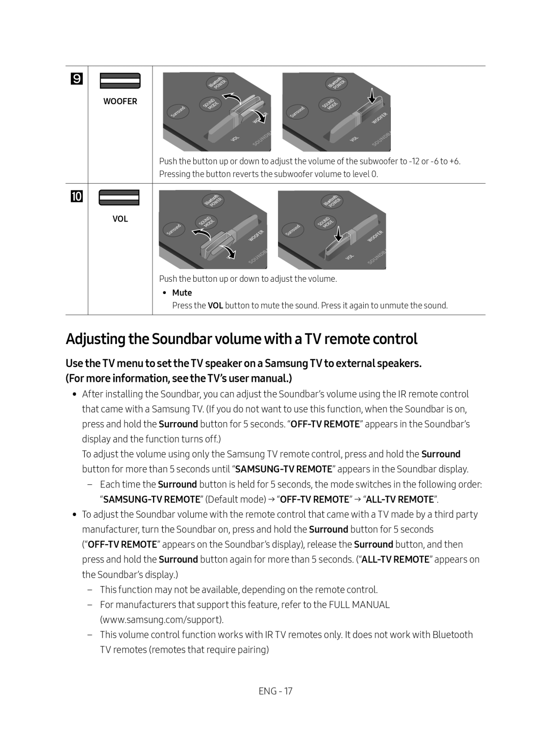 Adjusting the Soundbar volume with a TV remote control