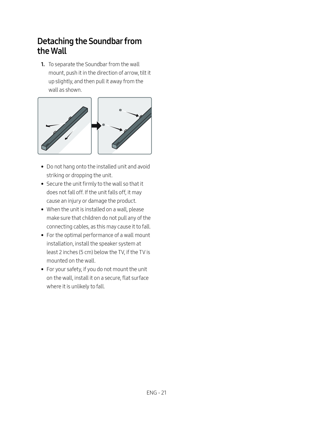 Detaching the Soundbar from the Wall Standard HW-MM45C