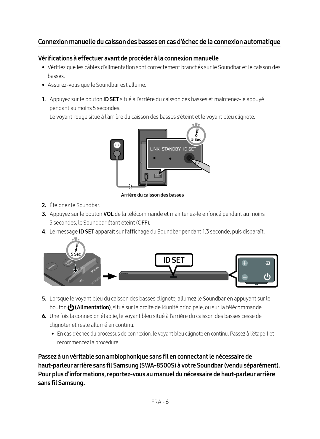 Vérifications à effectuer avant de procéder à la connexion manuelle Standard HW-MM45C