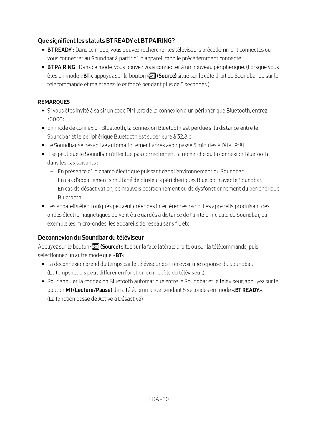 Que signifient les statuts BT READY et BT PAIRING Standard HW-MM45C