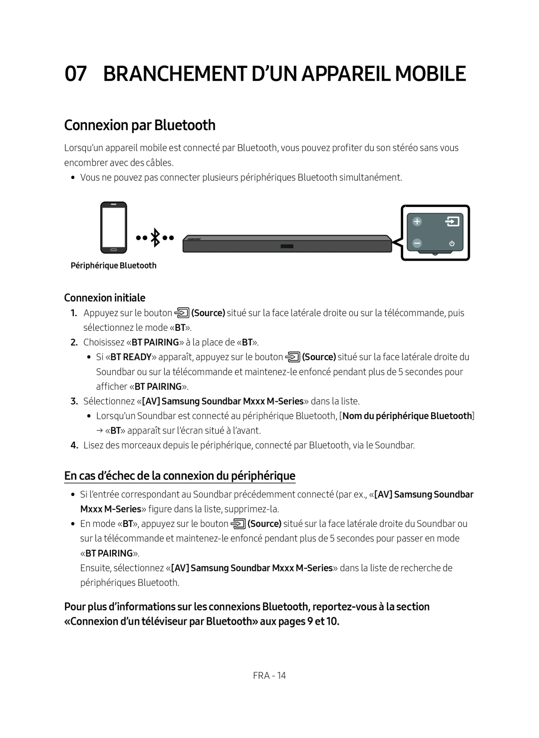 En cas d’échec de la connexion du périphérique Connexion par Bluetooth