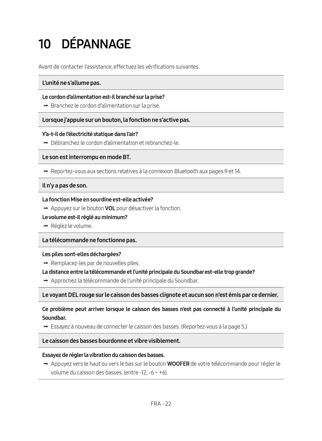 10 DÉPANNAGE Standard HW-MM45C