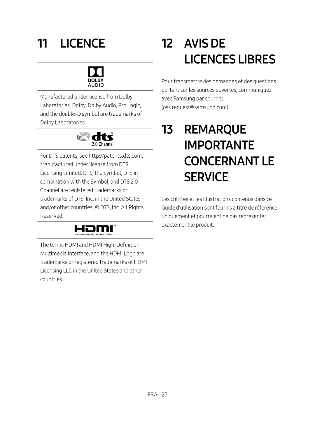 13REMARQUE IMPORTANTE CONCERNANT LE SERVICE Standard HW-MM45C