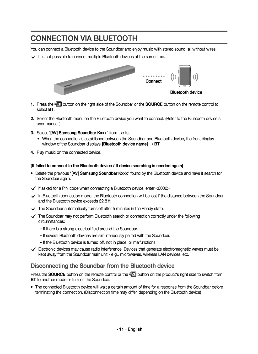 Disconnecting the Soundbar from the Bluetooth device CONNECTION VIA BLUETOOTH