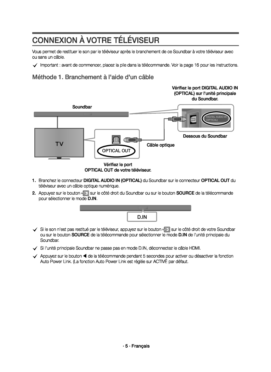 Méthode 1. Branchement à l'aide d'un câble CONNEXION À VOTRE TÉLÉVISEUR