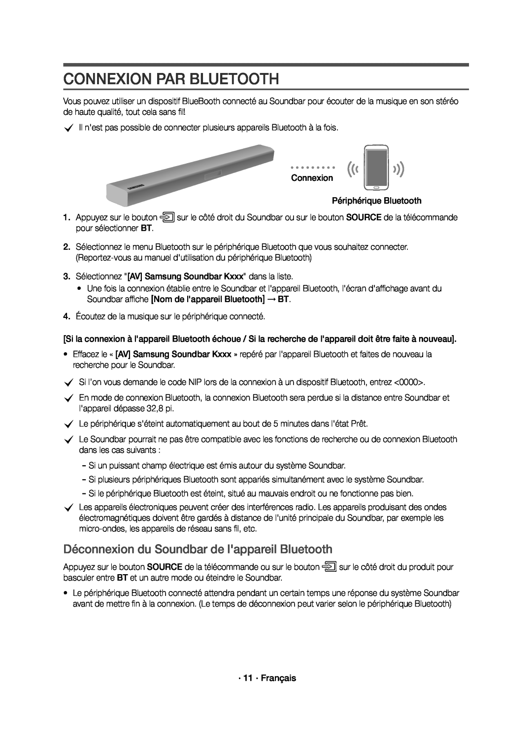 Déconnexion du Soundbar de l'appareil Bluetooth Standard HW-K650