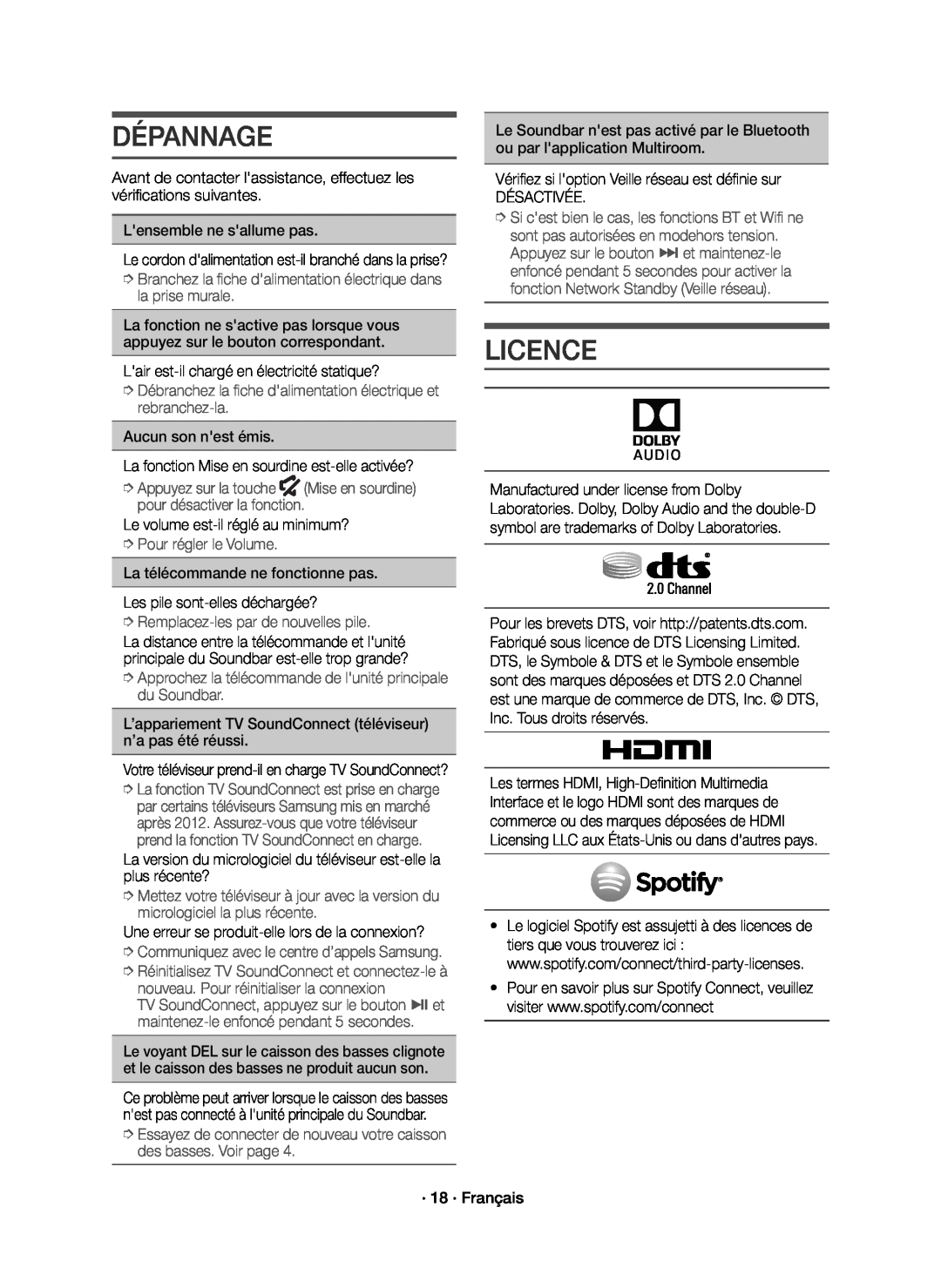 DÉPANNAGE Standard HW-K650