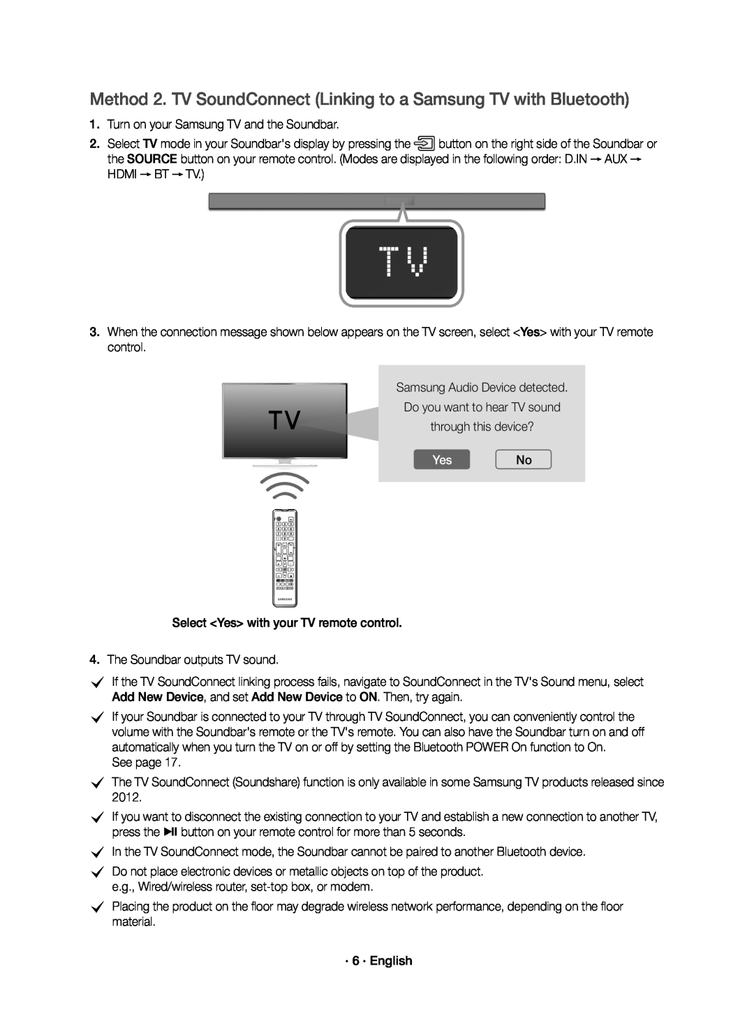 Method 2. TV SoundConnect (Linking to a Samsung TV with Bluetooth) Standard HW-K650