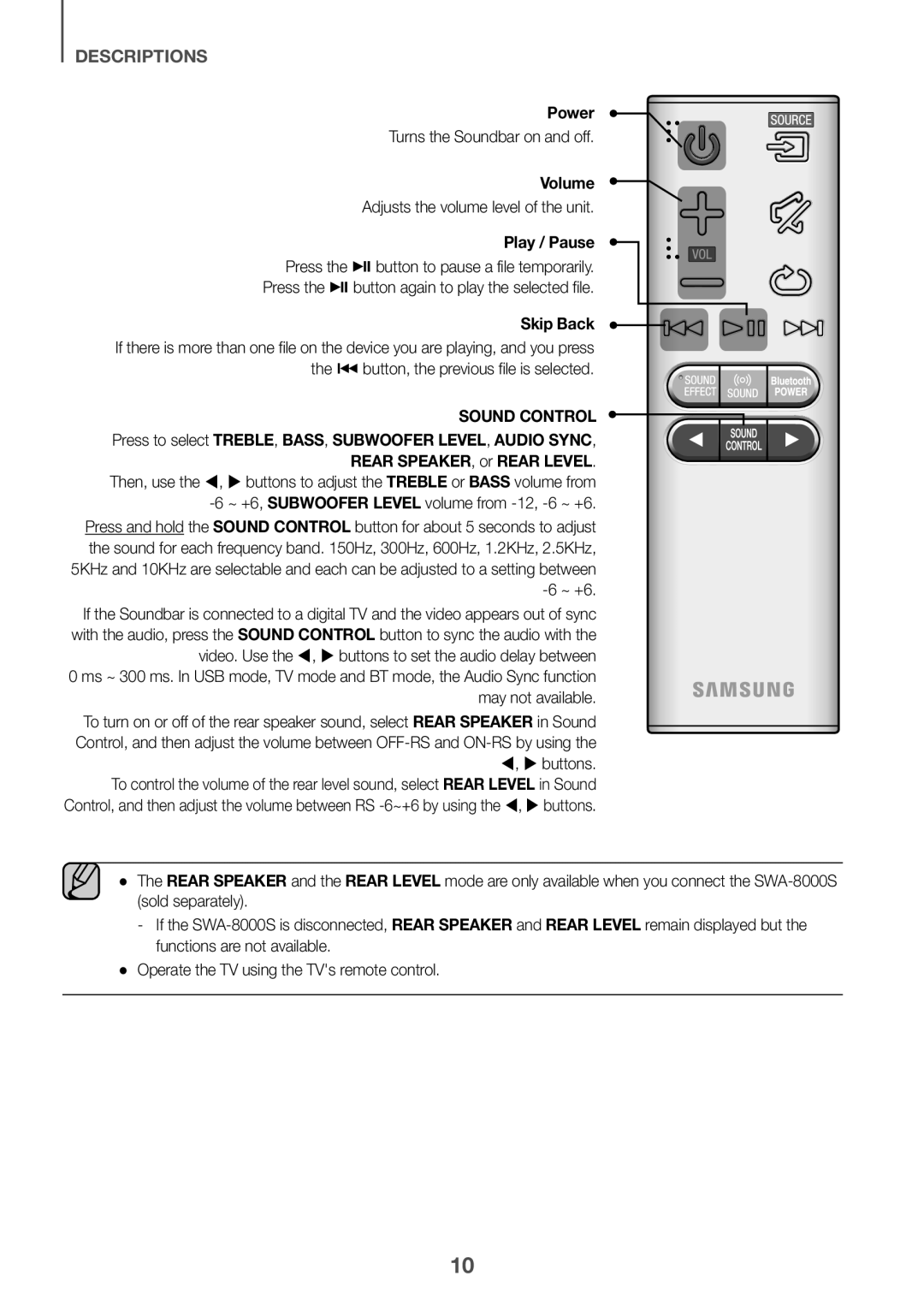 Control, and then adjust the volume between RS -6~+6by using the ,  buttons Standard HW-K550