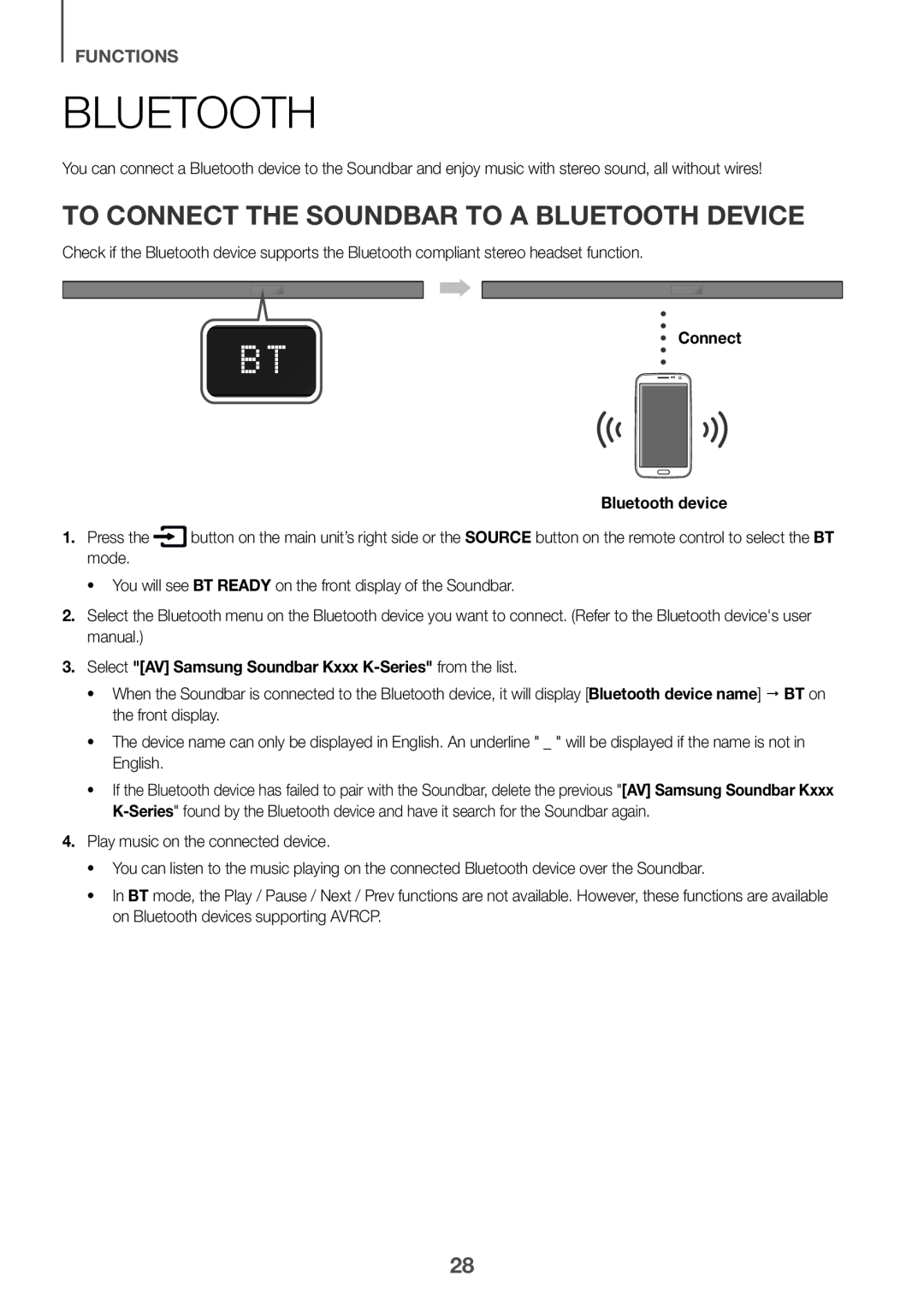 To connect the Soundbar to a Bluetooth device Standard HW-K550