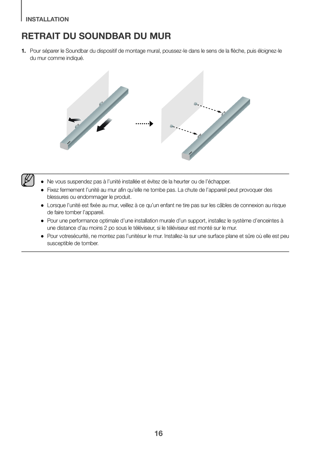 Retrait du Soundbar du mur Standard HW-K550