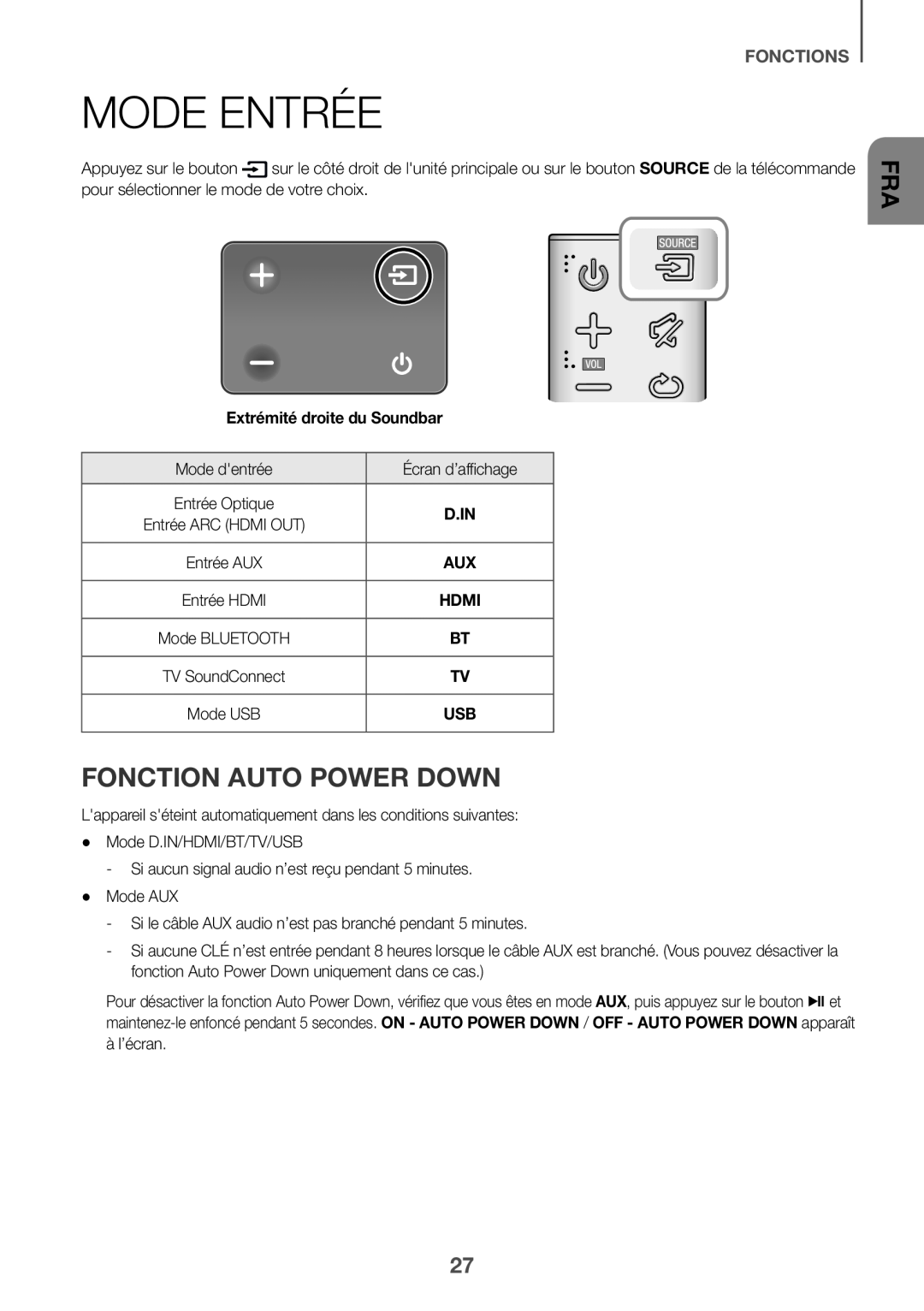 FONCTIONS FONCTION AUTO POWER DOWN