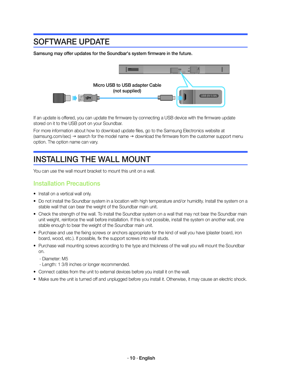 Installation Precautions SOFTWARE UPDATE