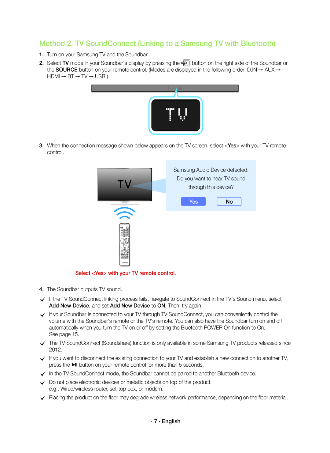 Method 2. TV SoundConnect (Linking to a Samsung TV with Bluetooth) Standard HW-K550