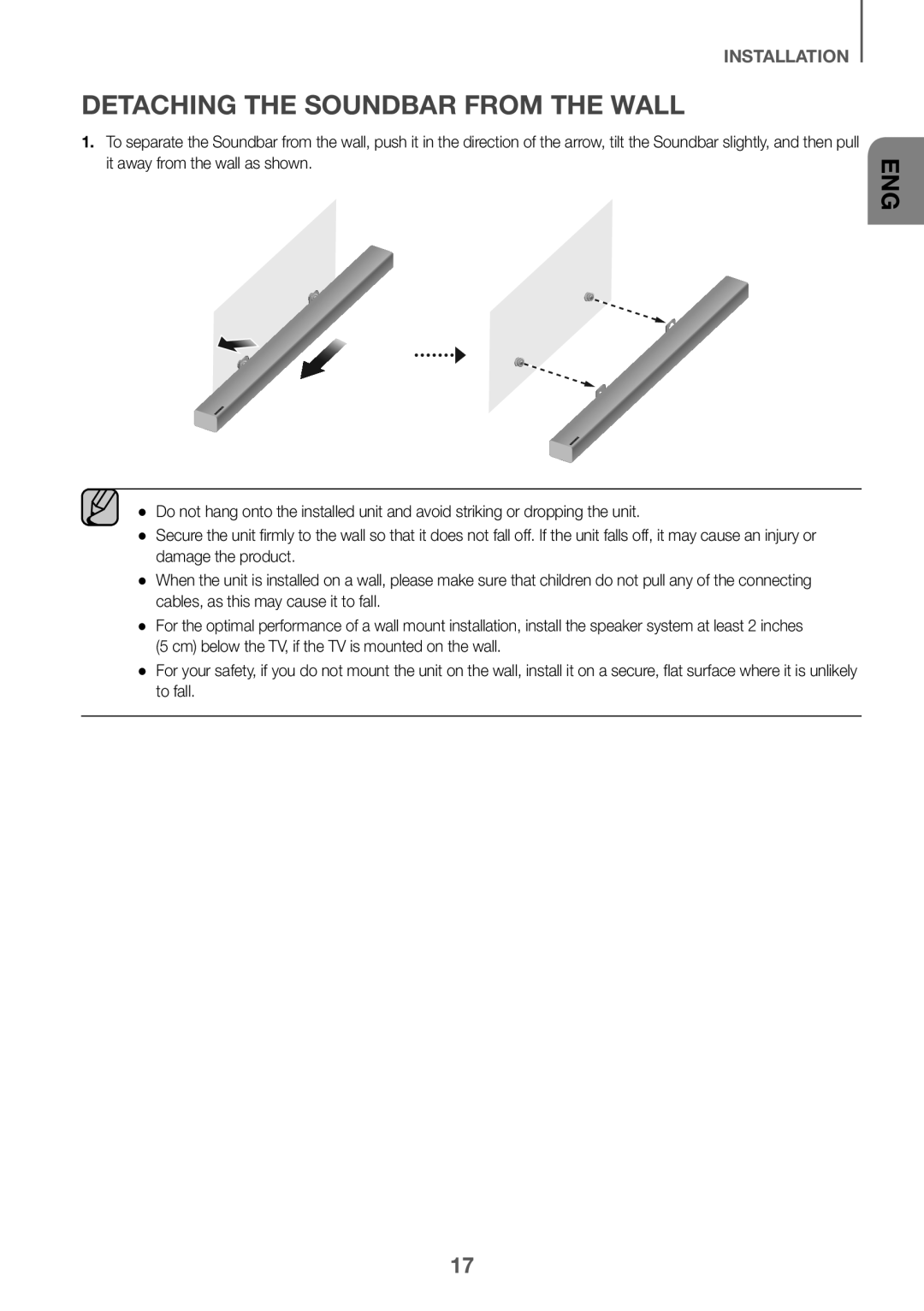 DETACHING THE SOUNDBAR FROM THE WALL Standard HW-K360