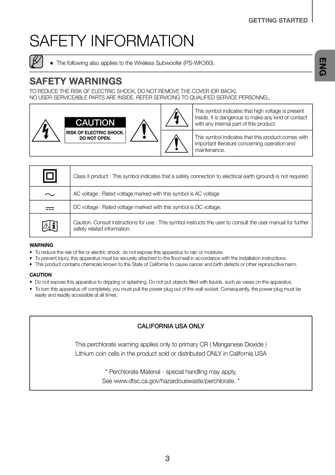 SAFETY WARNINGS Standard HW-K360