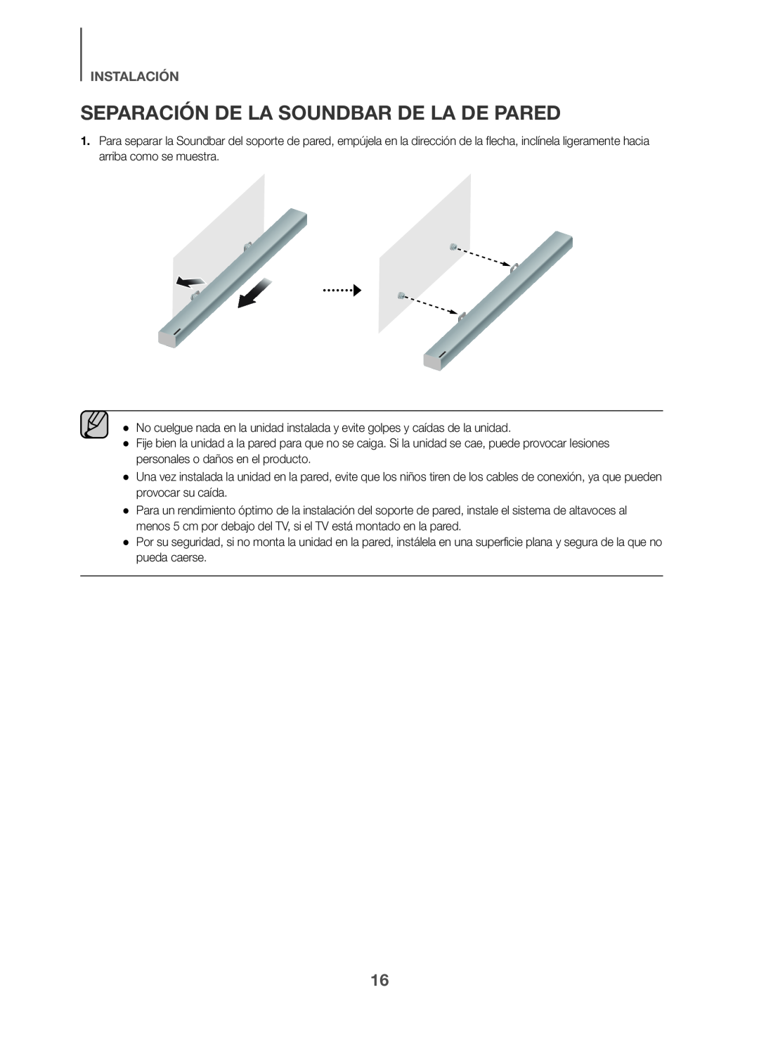 SEPARACIÓN DE LA SOUNDBAR DE LA DE PARED Standard HW-K360