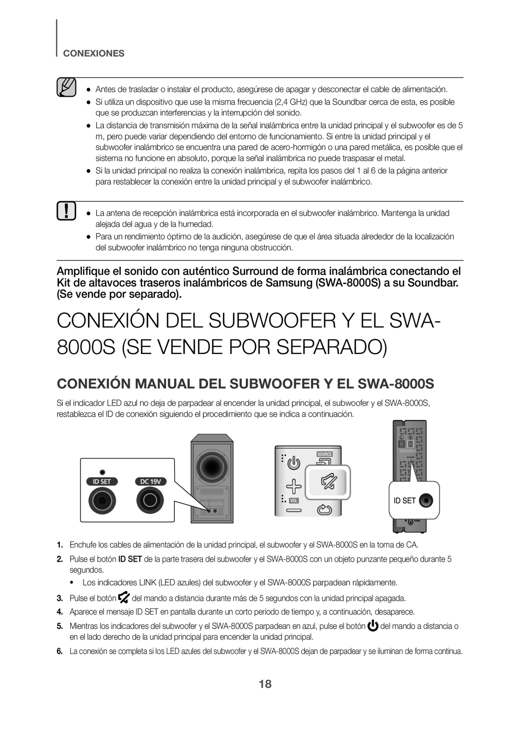 CONEXIÓN MANUAL DEL SUBWOOFER Y EL SWA-8000S