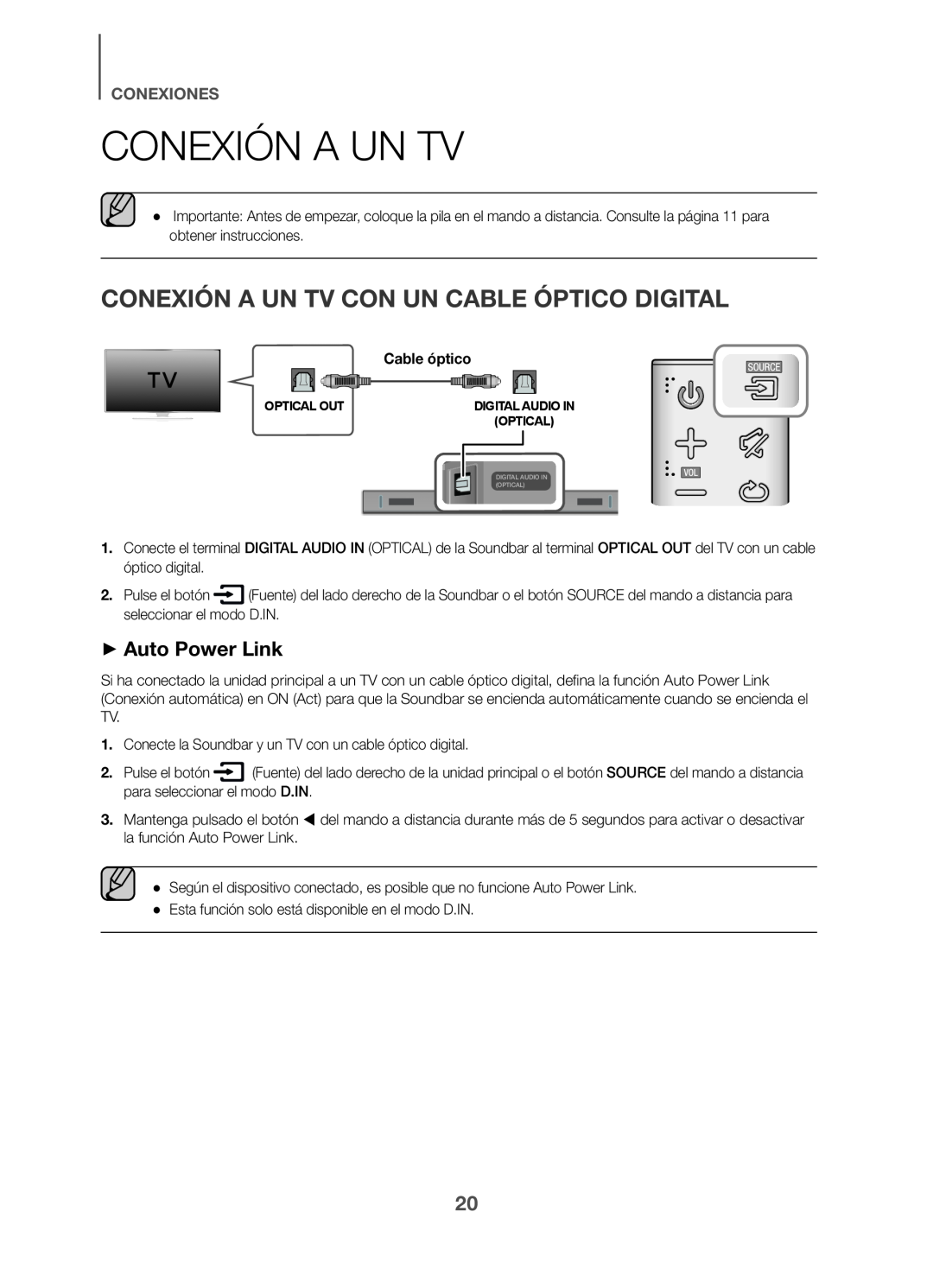 CONEXIÓN A UN TV CON UN CABLE ÓPTICO DIGITAL Standard HW-K360