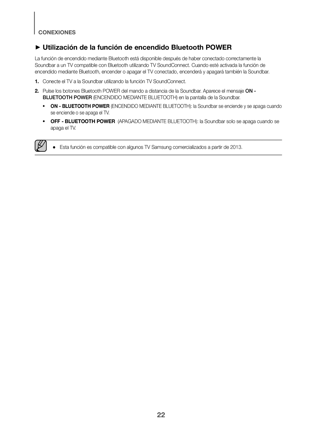 ++Utilización de la función de encendido Bluetooth POWER Standard HW-K360