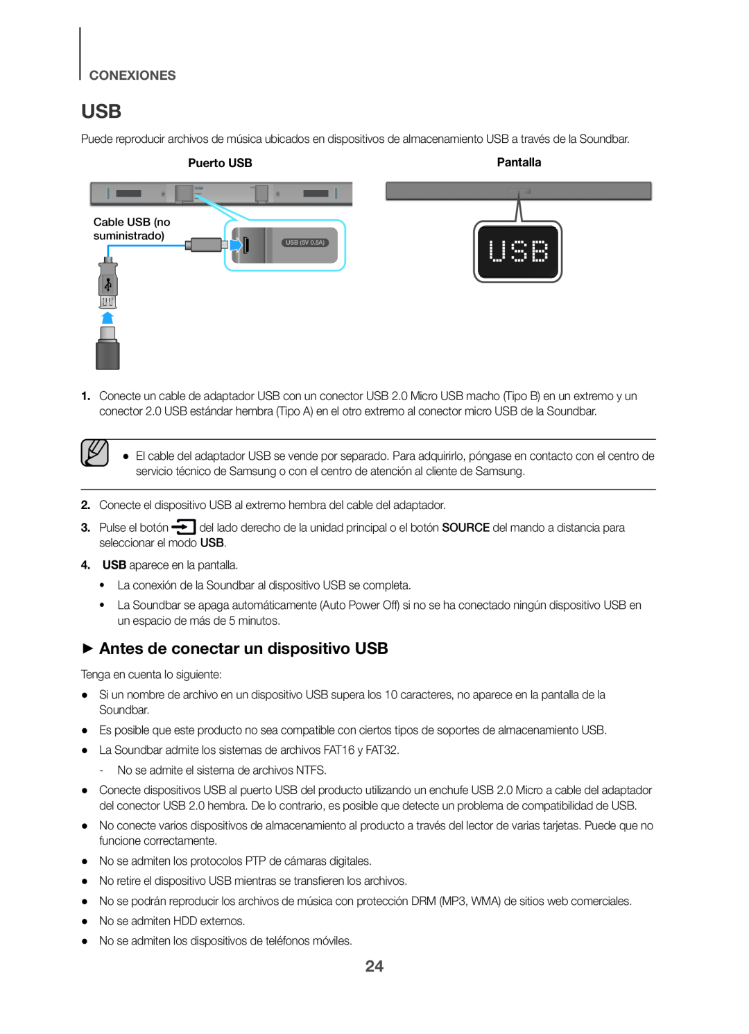 ++Antes de conectar un dispositivo USB USB