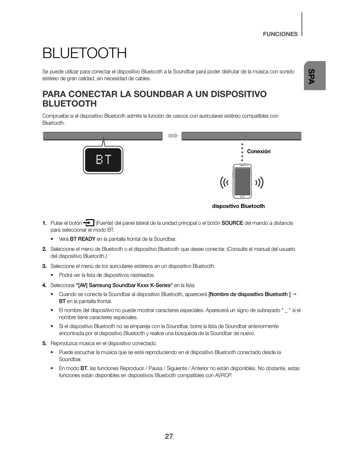 PARA CONECTAR LA SOUNDBAR A UN DISPOSITIVO BLUETOOTH Standard HW-K360