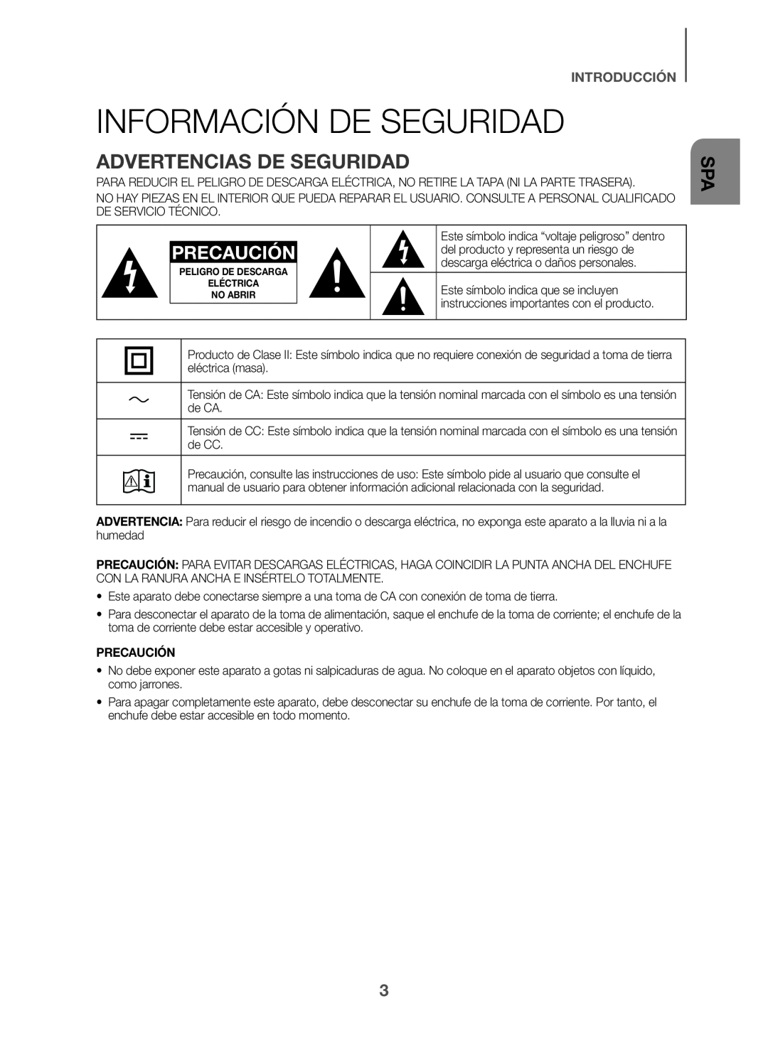 ADVERTENCIAS DE SEGURIDAD Standard HW-K360
