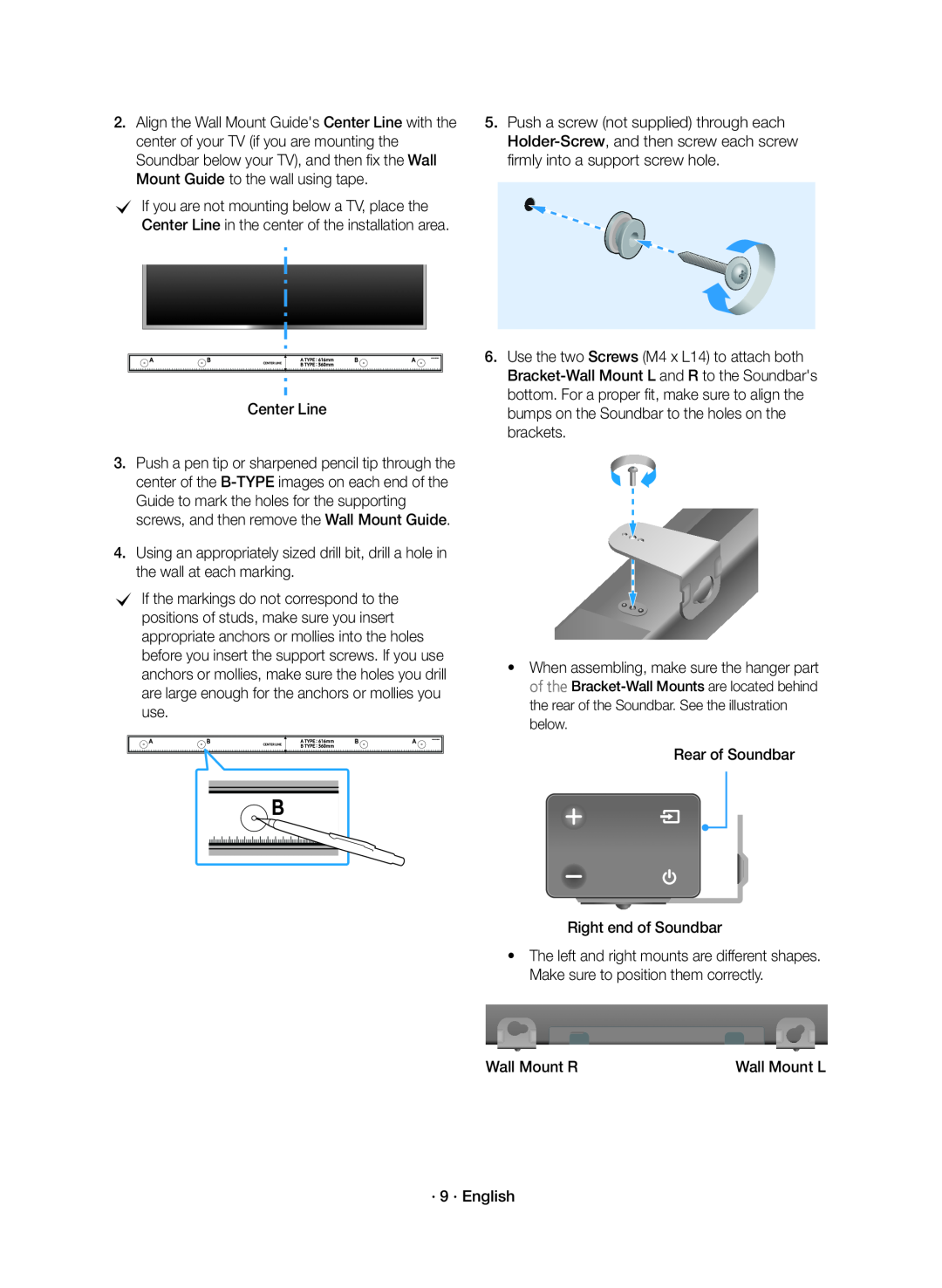 Push a screw (not supplied) through each Standard HW-KM36