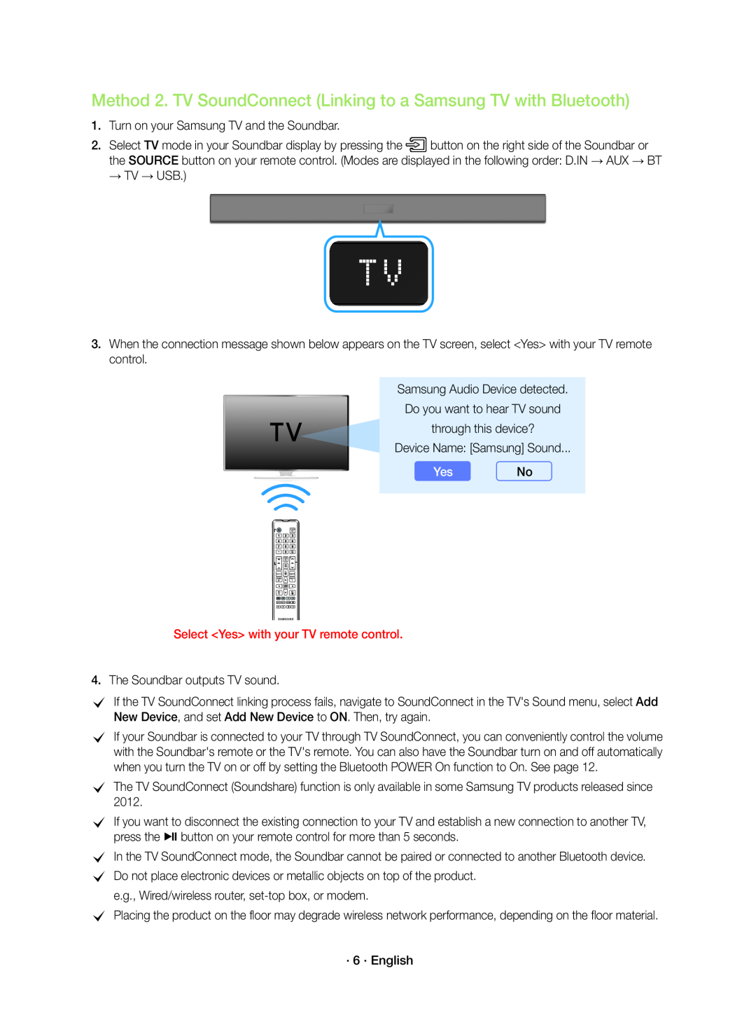 Method 2. TV SoundConnect (Linking to a Samsung TV with Bluetooth) Standard HW-K360
