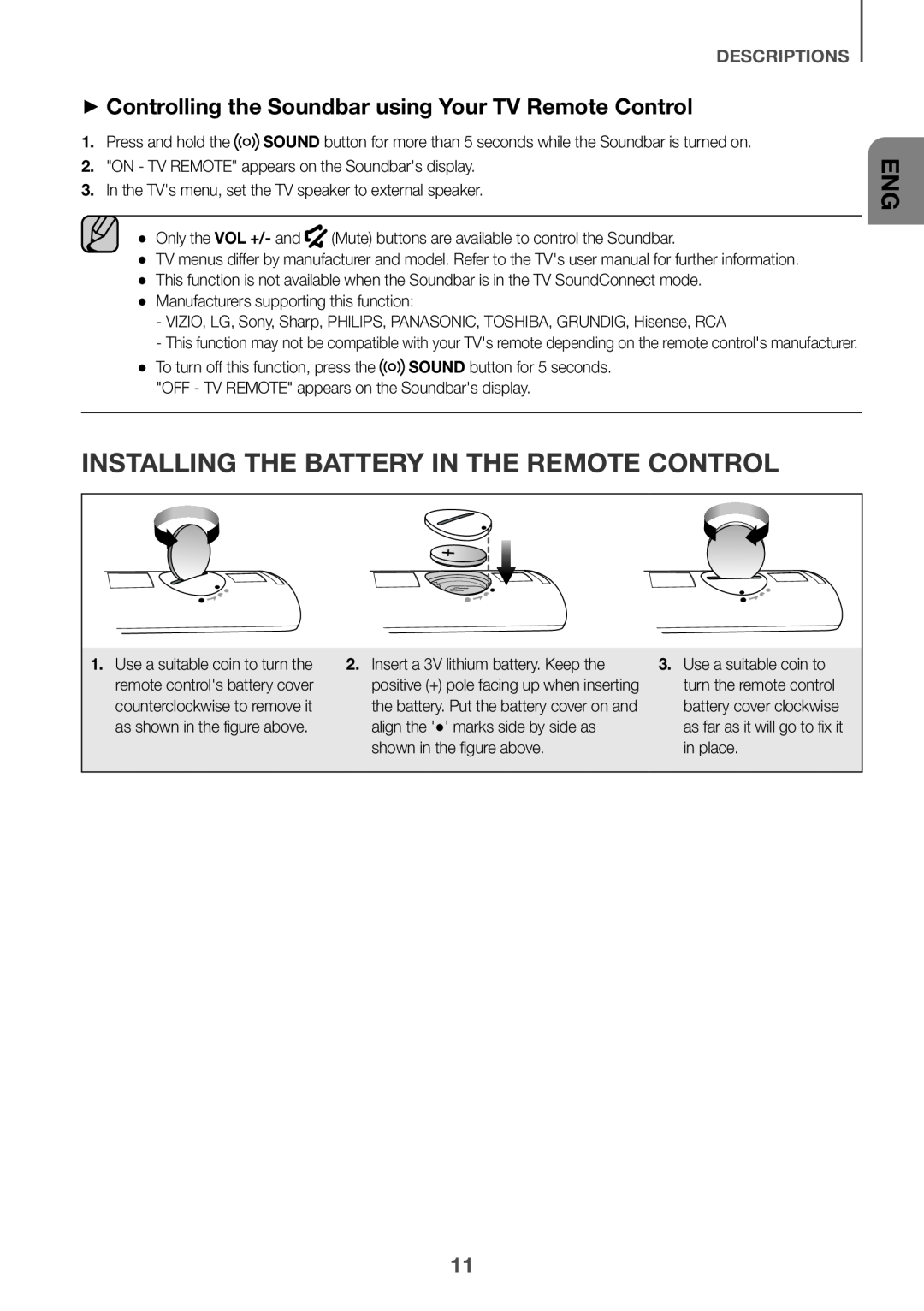 ++Controlling the Soundbar using Your TV Remote Control Standard HW-KM39