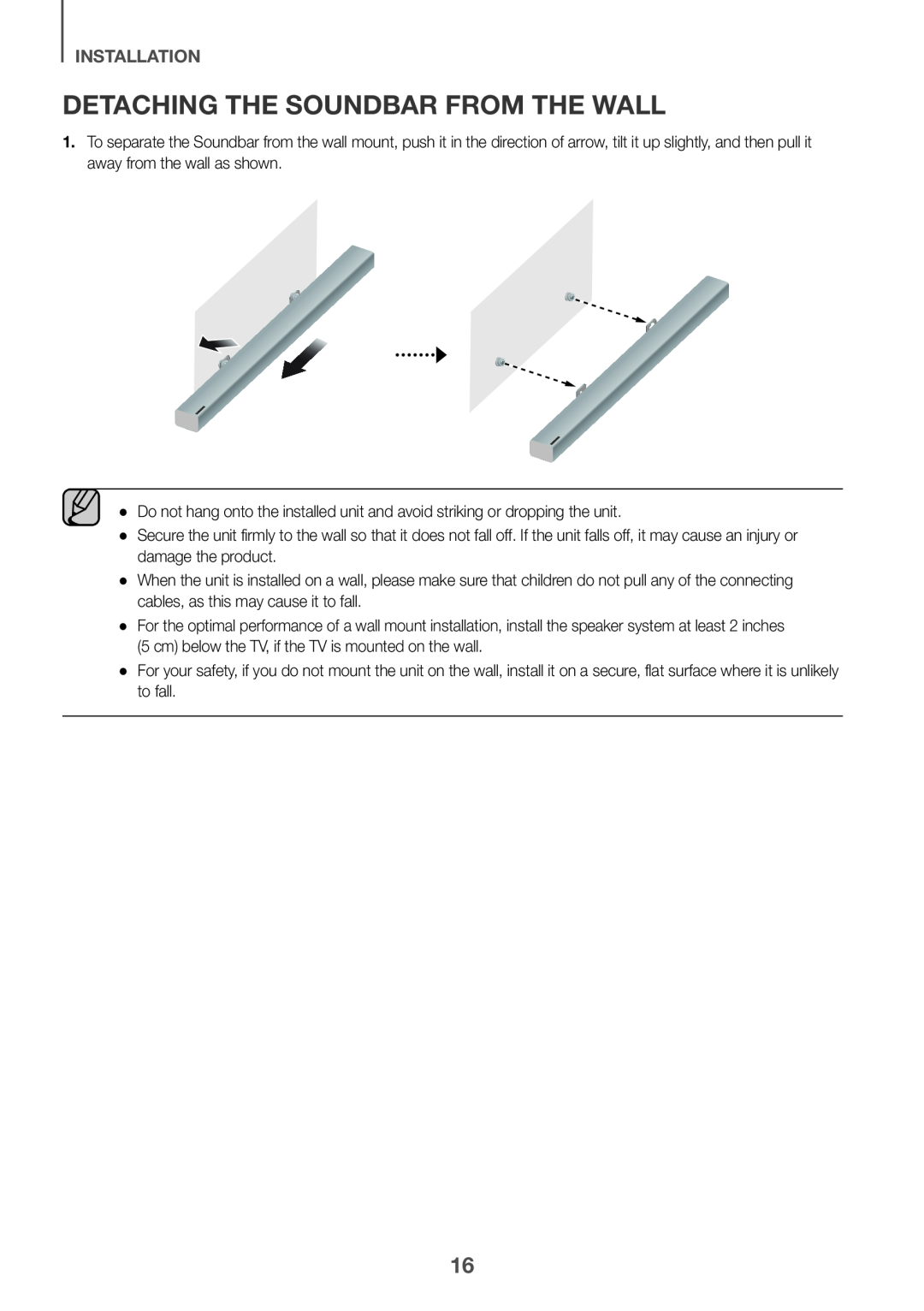 Detaching the Soundbar from the Wall Standard HW-KM39