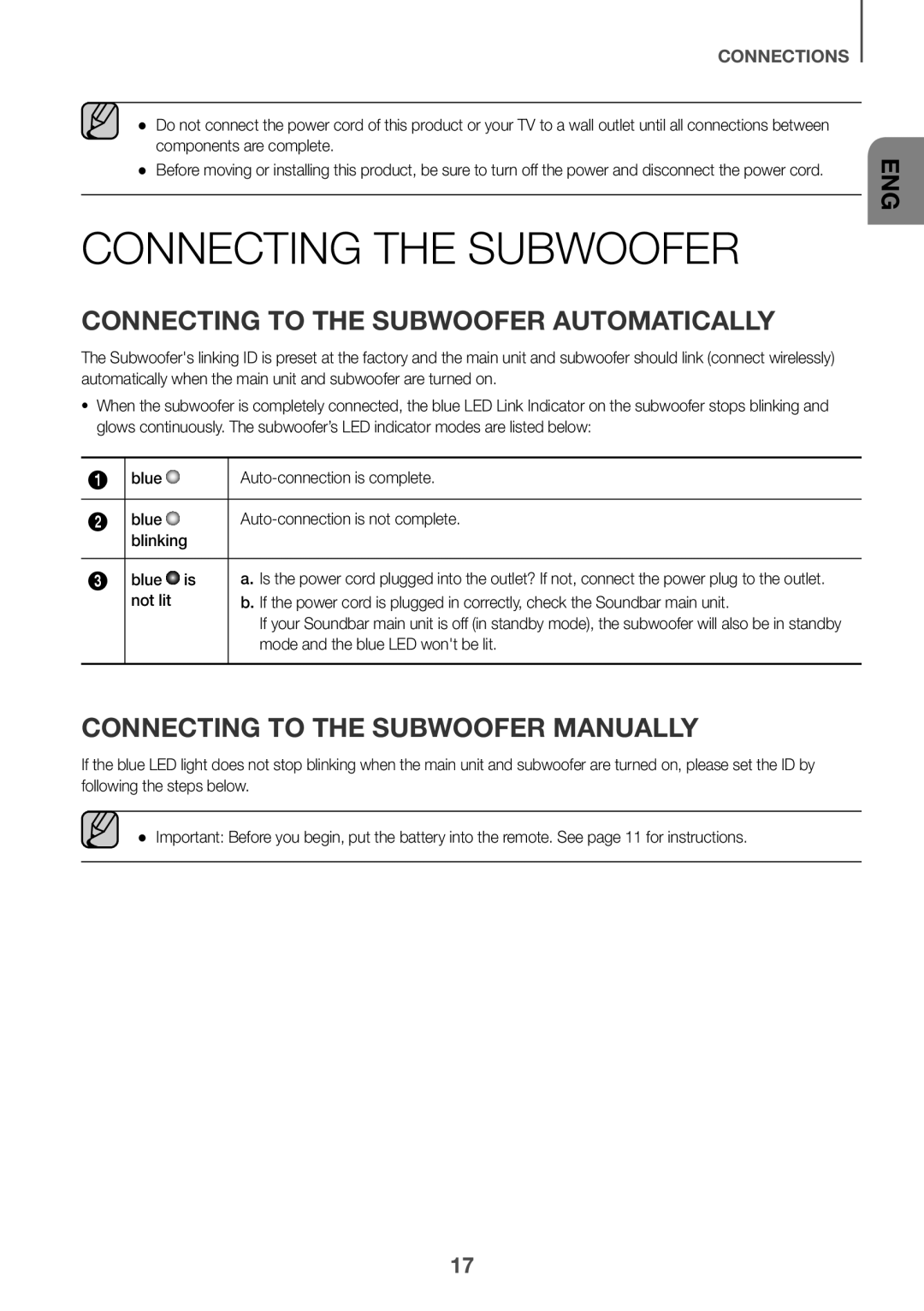 Connecting to the Subwoofer Automatically Standard HW-KM39